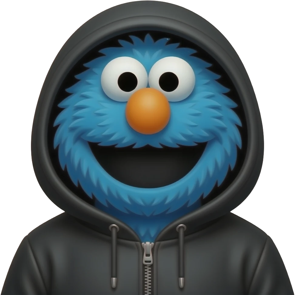 Thug-Life Gangster-style Hood-version of Elmo: Cookie Monster: Blue, fuzzy emoji