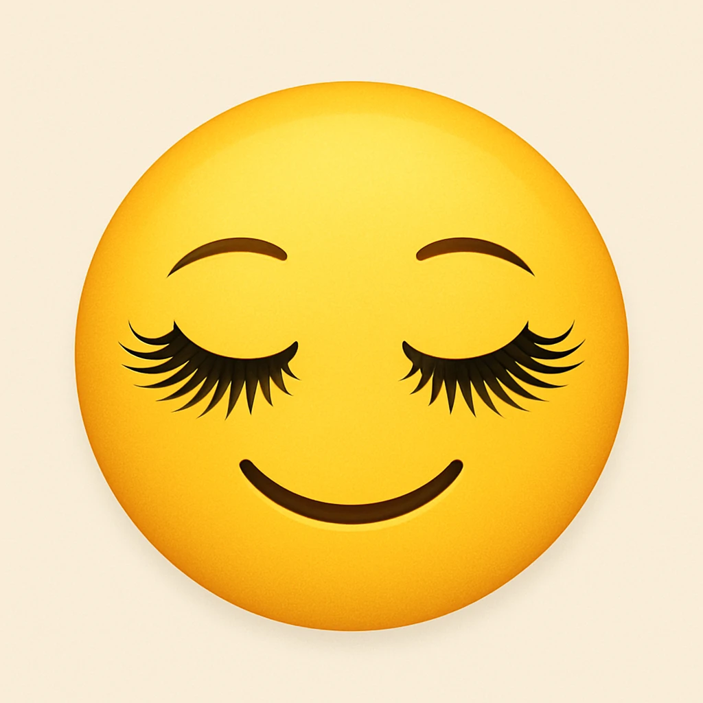 yellow face emoji with feathered lashes emoji