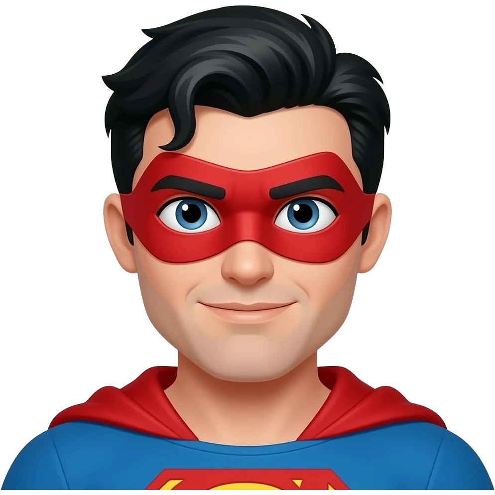 검은 머리에 빨간색 가면을 쓰고 있는 수염 없는 눈썹 없는 잘생긴 남자 히어로 emoji