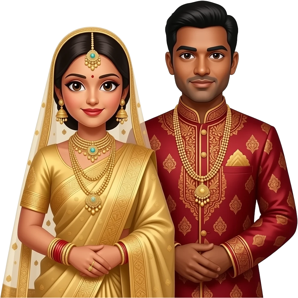 Fair bengali bride with dark skinned groom wearing sherwani emoji