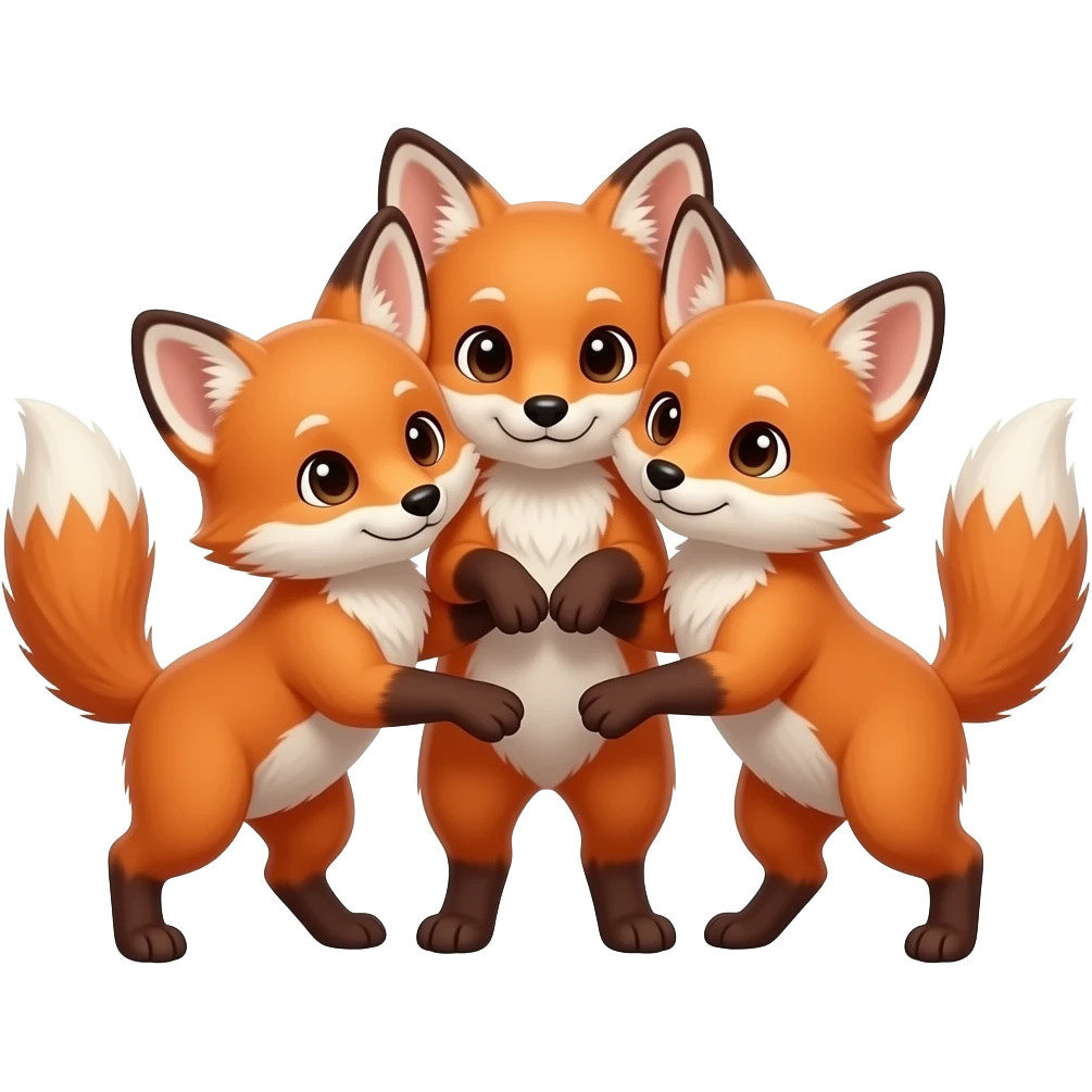 3 Baby Japanese Red Foxes playing together emoji