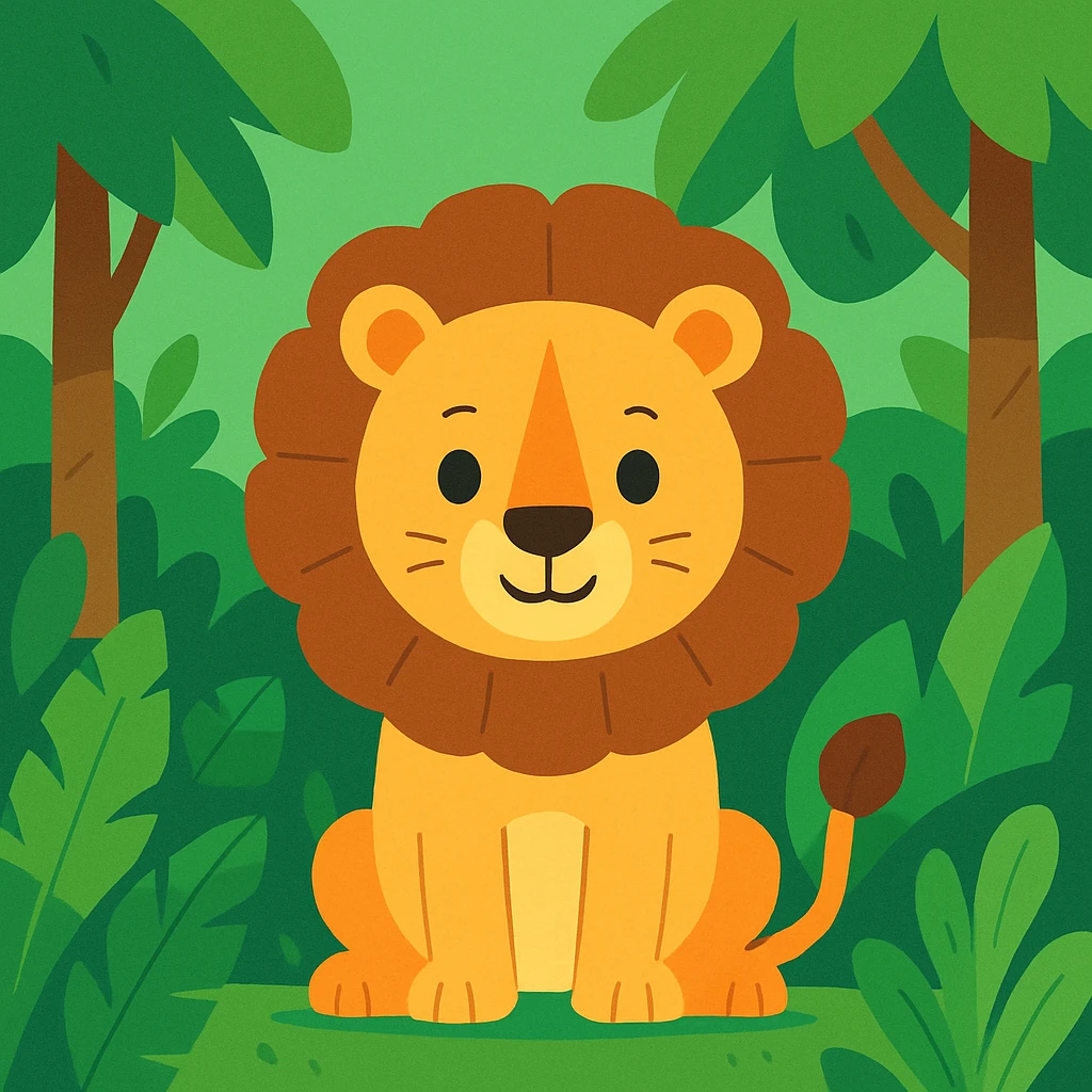 Flat design style lion in the jungle emoji