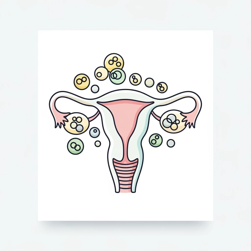 PCOS icon, stylized uterus with polycystic ovaries, modern effect, light colors, vertical 2:3 aspect ratio, no background emoji