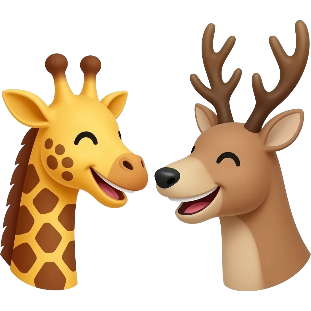 Einfacher Giraffenkopf lachen und Elchkopf lachen und schauen sich an emoji