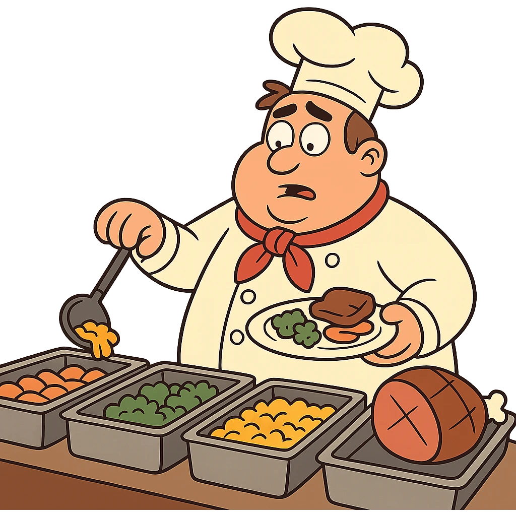 flat toon style buffet service with simple shapes and bright colors emoji