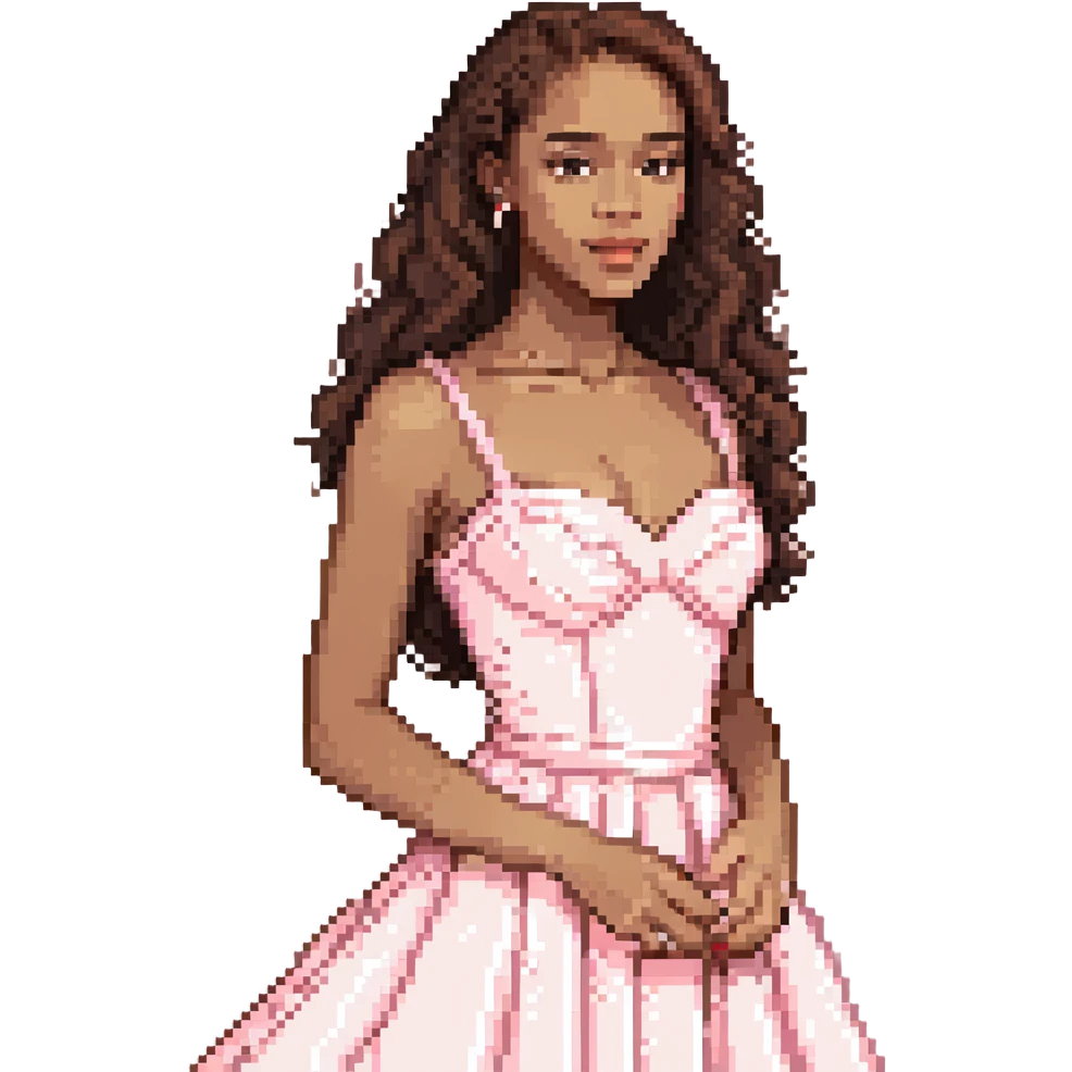 vintage rococo mixed woman with brown hair and light skin in a light pink beautiful gown emoji