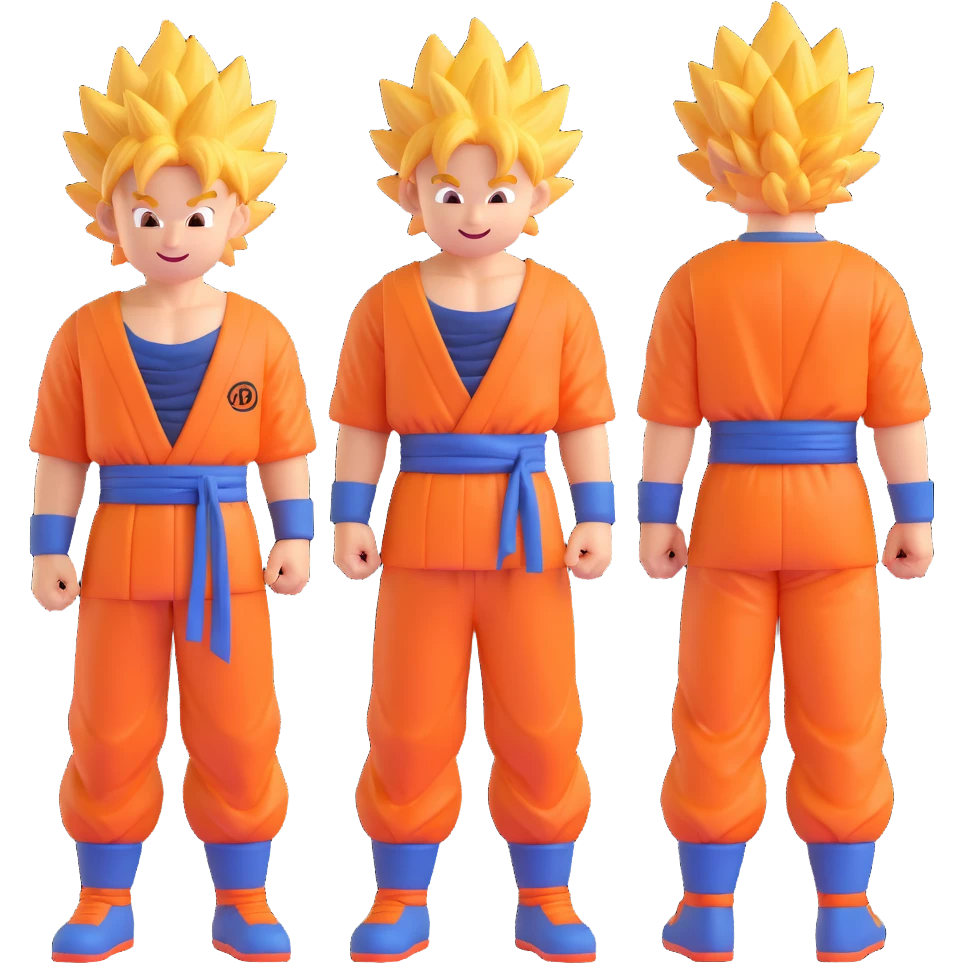 Goku as a 3D emoji, spiky hair, orange gi, smiling emoji