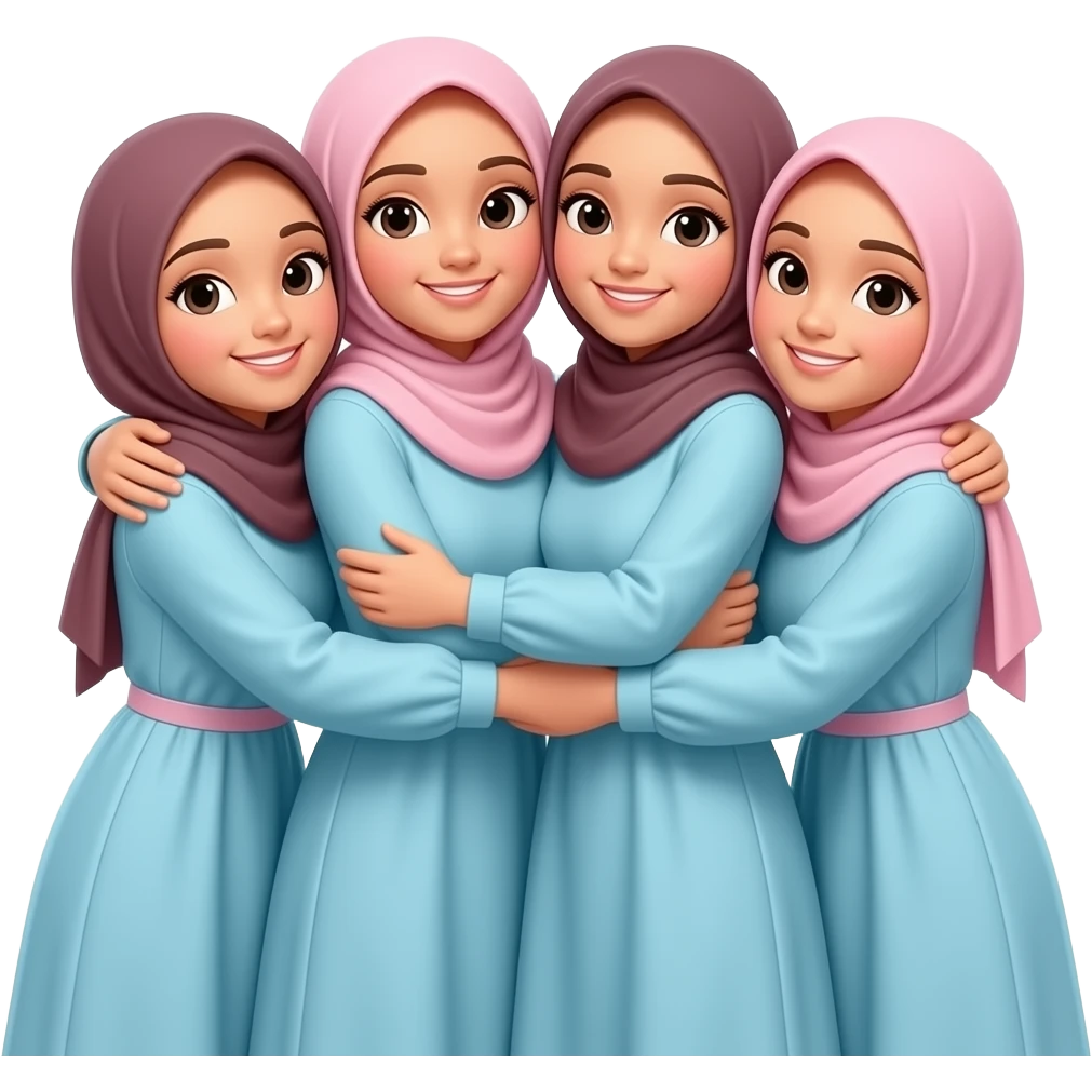 4 hijab girl besties hug in same dress emoji