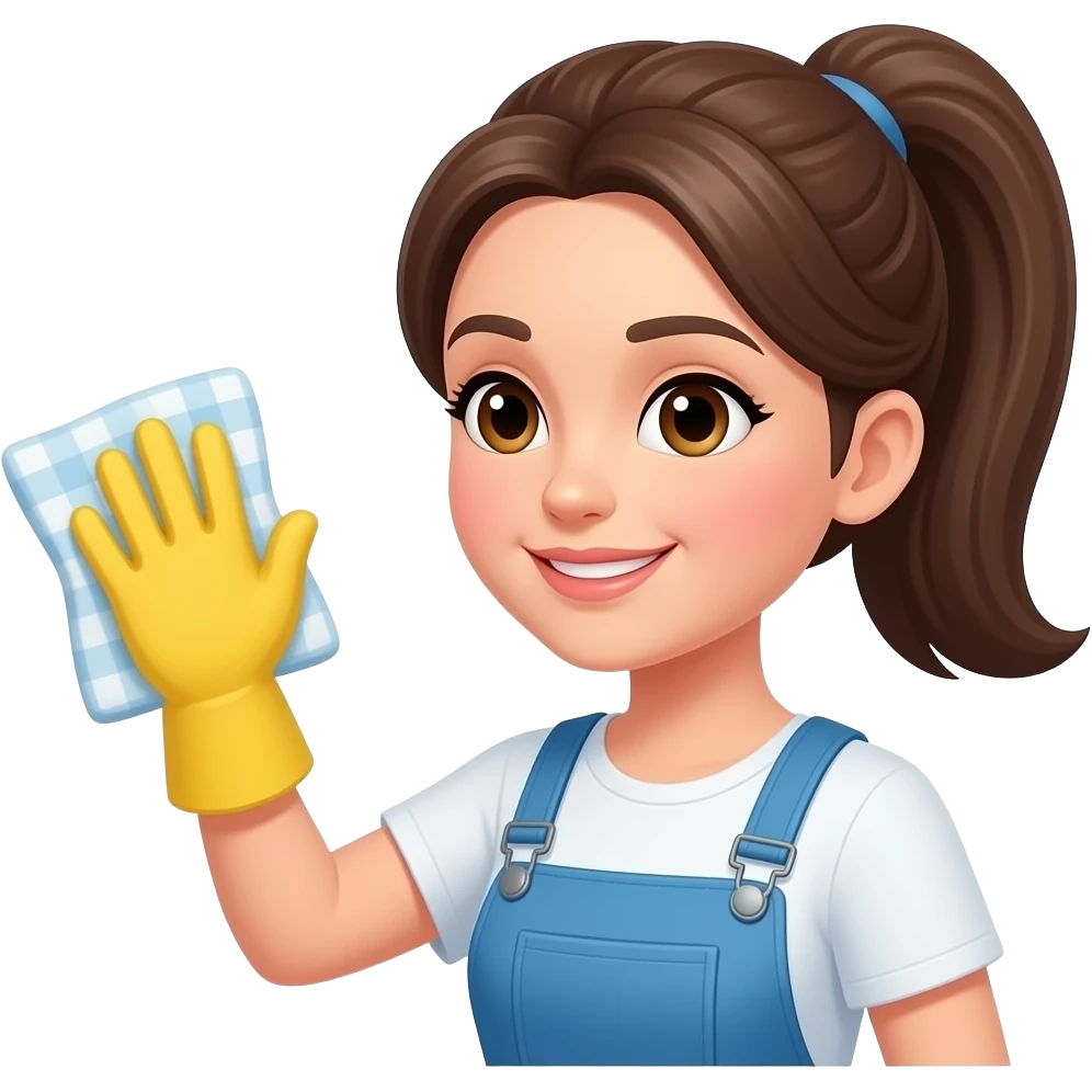 Mulher com rabo de cavalo fazendo faxina emoji