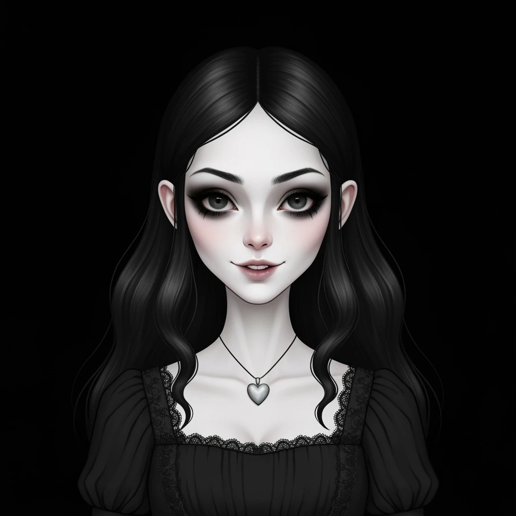 goth profile picture with a heart accent, cute, expressive, minimal, variation 4 emoji