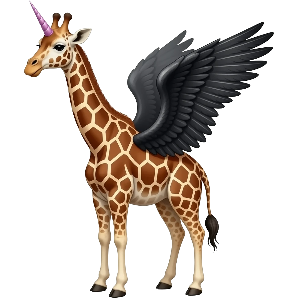 giraffe with unicorn horn and black wings emoji