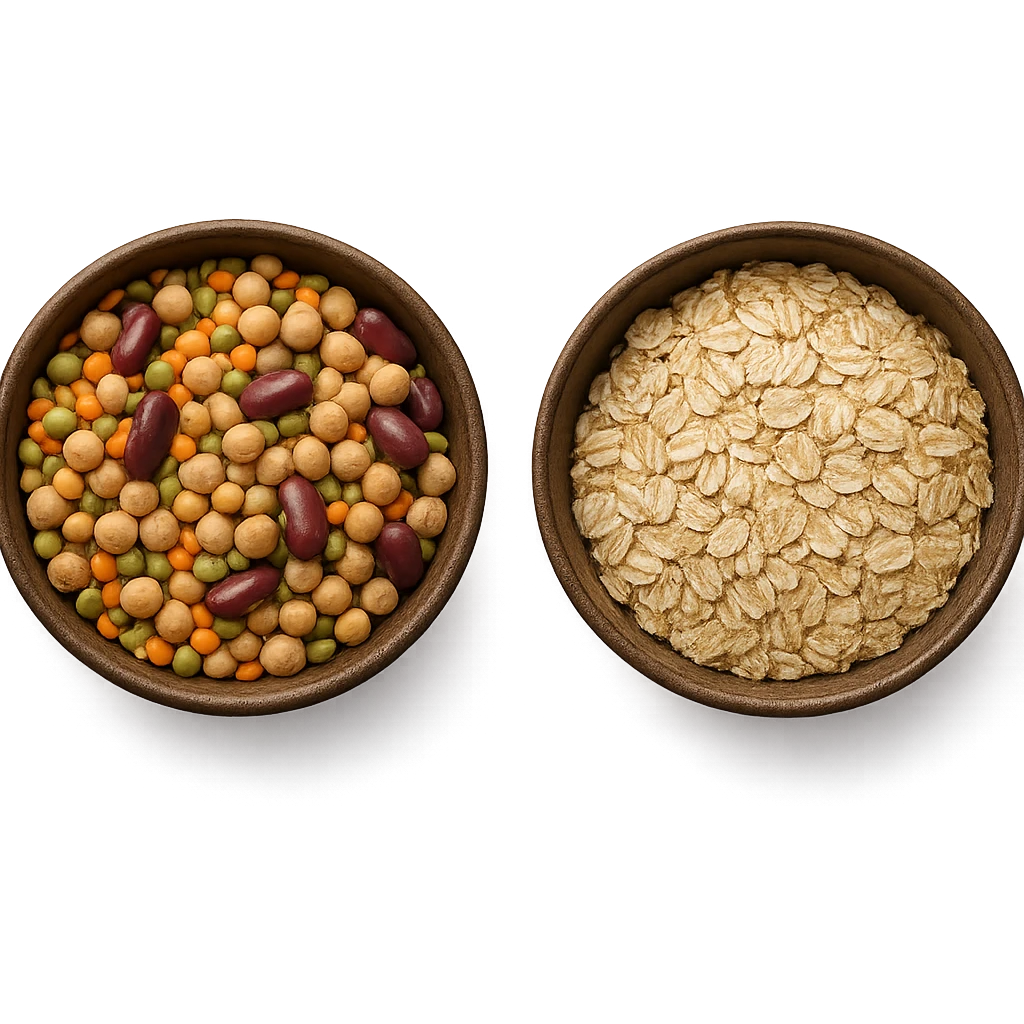 BOWL DI LEGUMI INSIEME A BOWL DI FIOCCHI DI AVENA,  iperrealistico 4k emoji