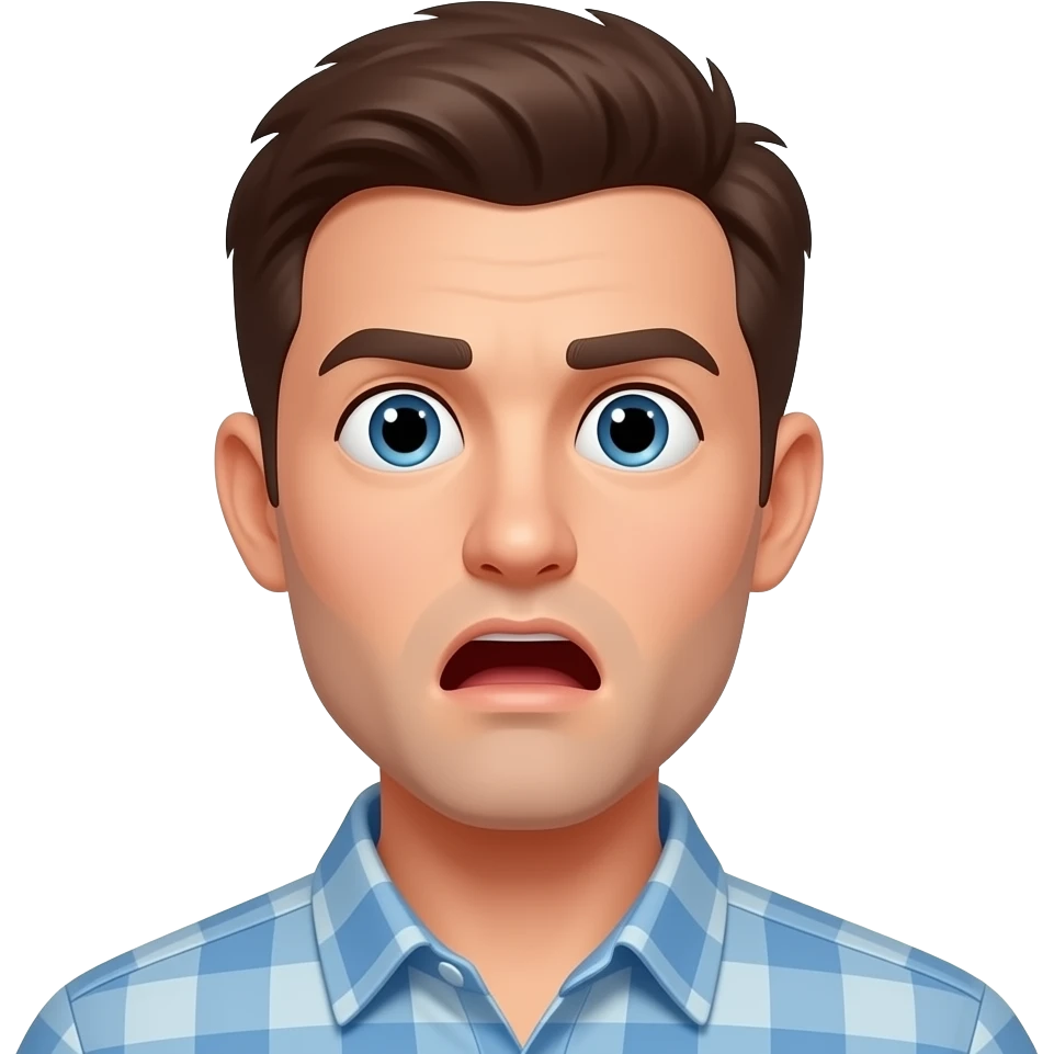 man with surprised, shocked, blushing face emoji