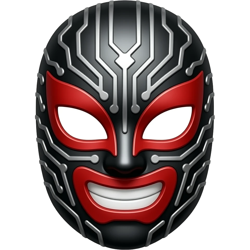 Mascara de luchador negro con rojo con diselo como si fuera un androide un Ciborg que sea simétrico emoji