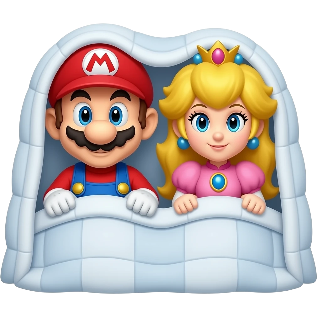Mario et peach sous une couette emoji