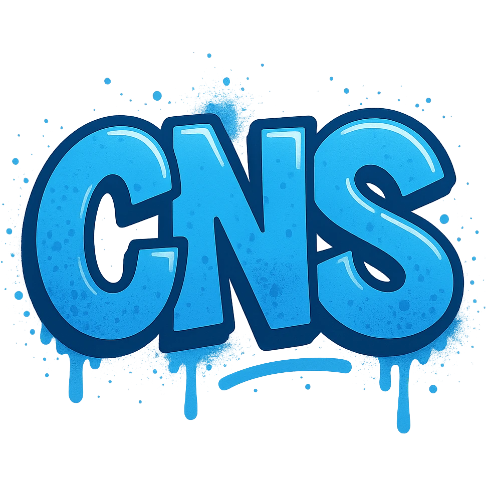 Сделай голубое граффити с надписью "CNS" в стиле emoji iOS без фона emoji