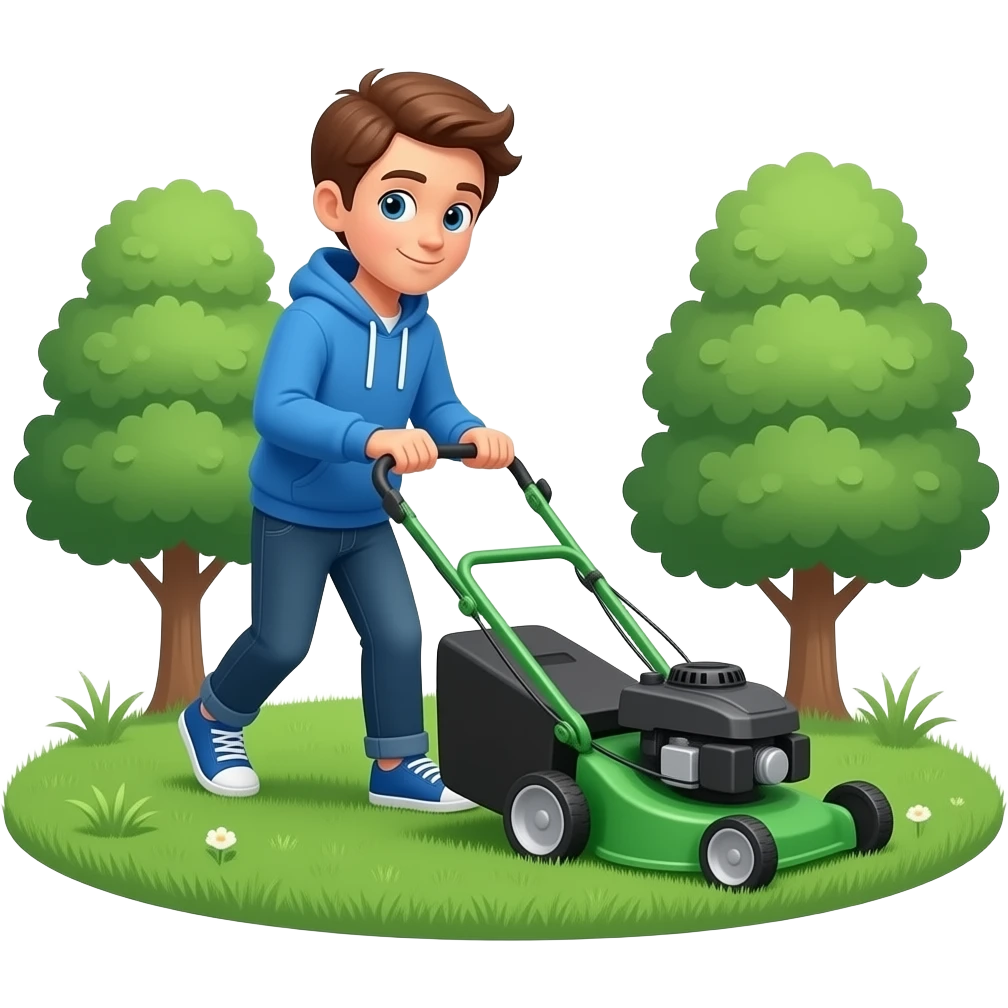 skate boy mowing the lawn with a lawn mower emoji