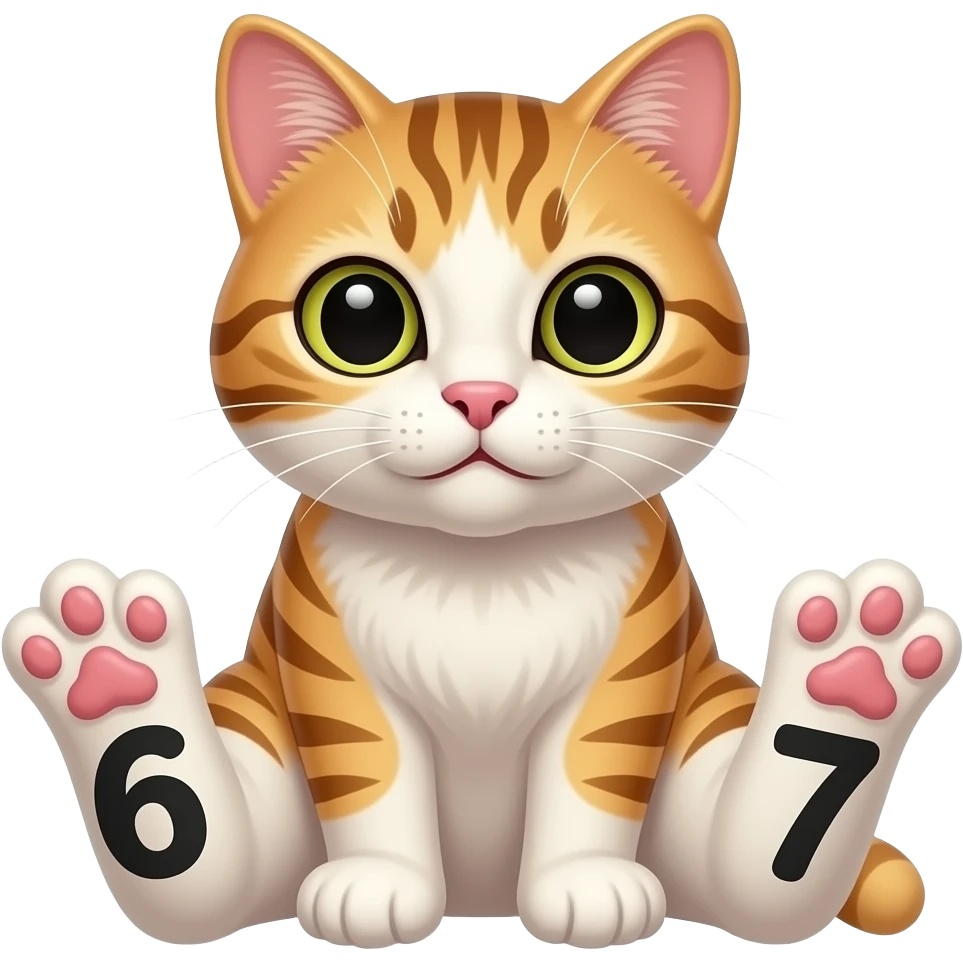 A cat with the numbers 6 and 7 in their paws emoji