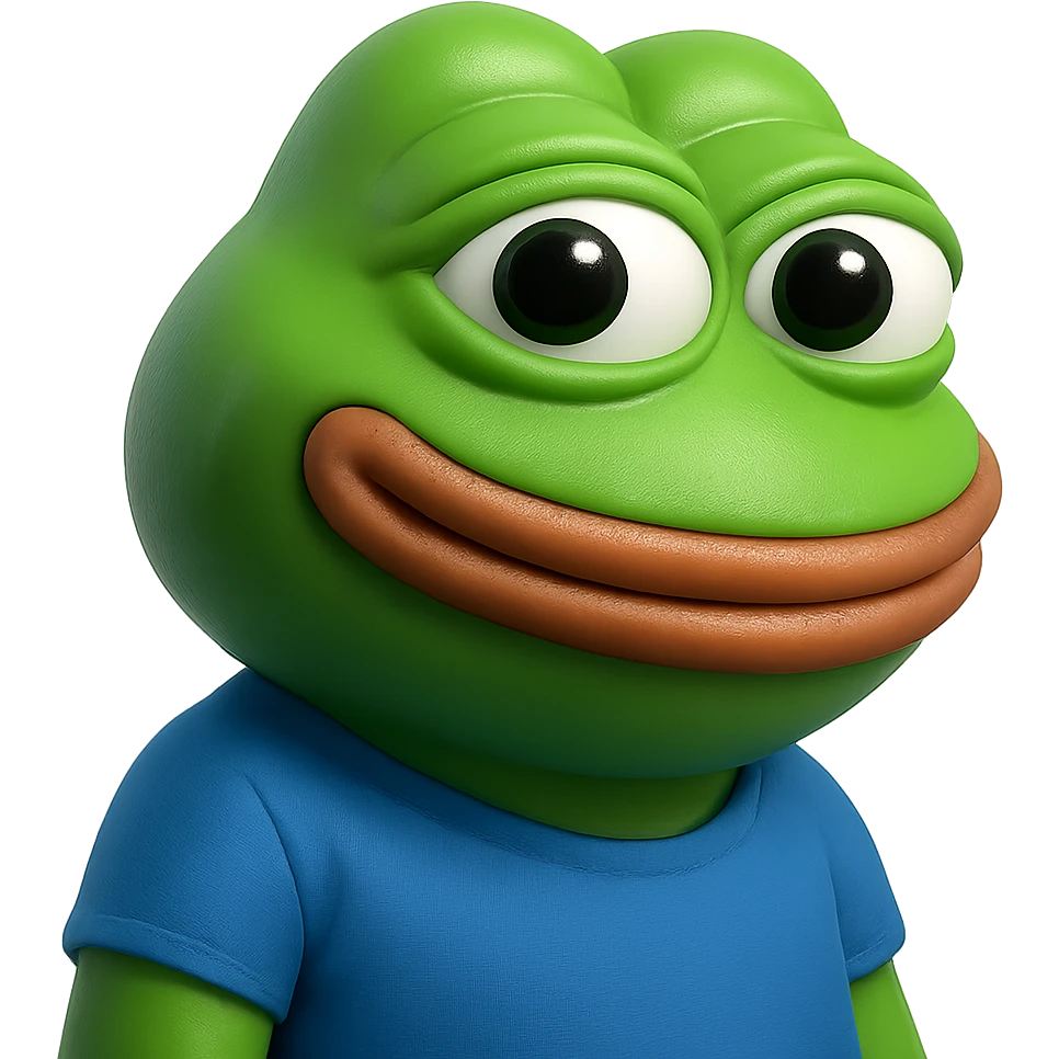 pepe in
- 3d style
- bright green
- smiling
- looking straight at the camera
- good highlights and shadows
- 30deg angled towards the left emoji