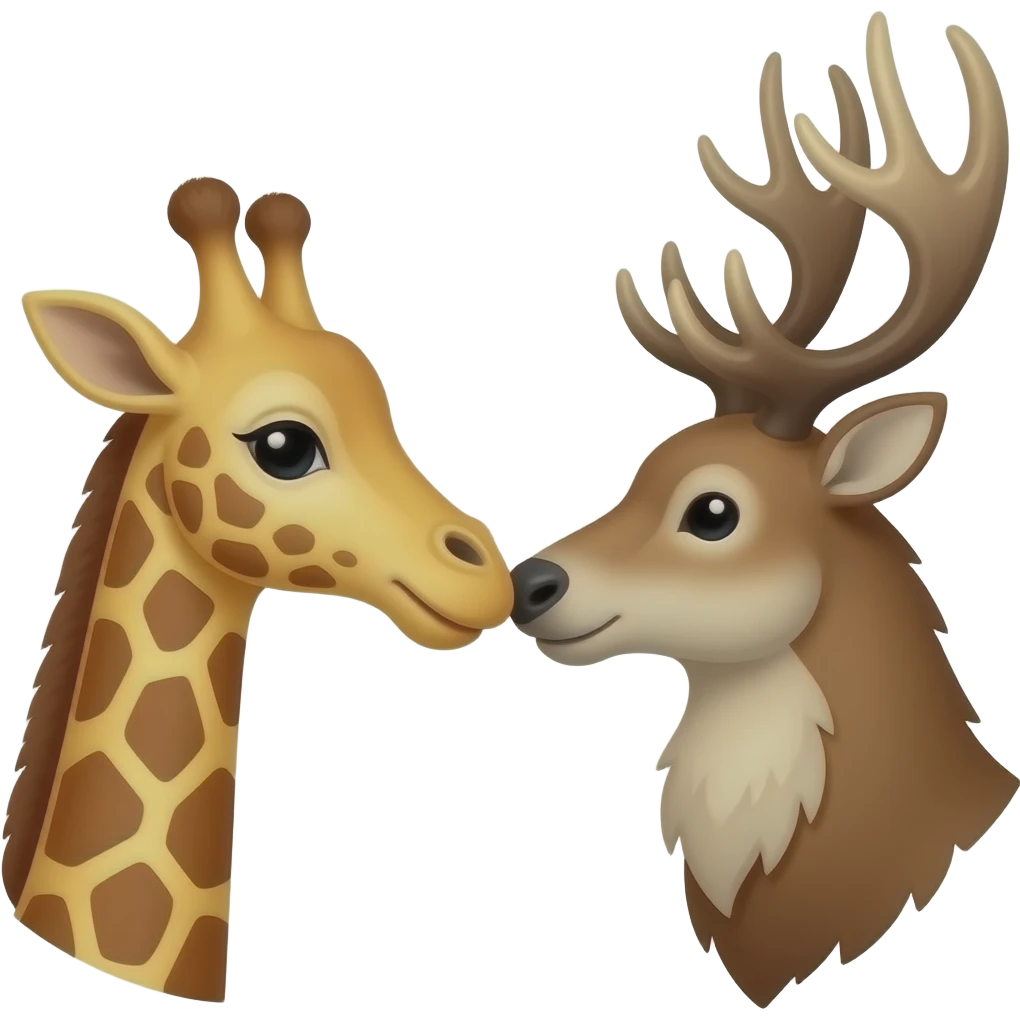 Einfacher Giraffenkopf und Elchkopf küssen sich emoji