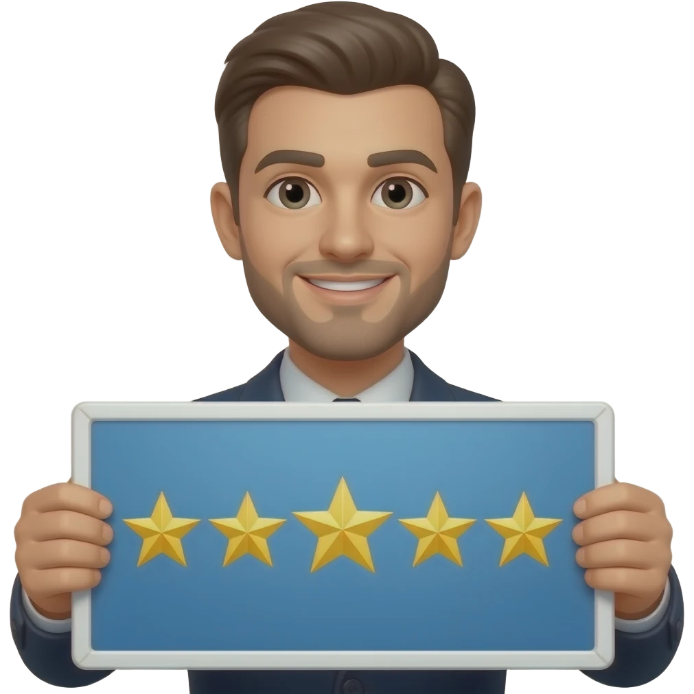 Holding up a sign with 5 stars emoji