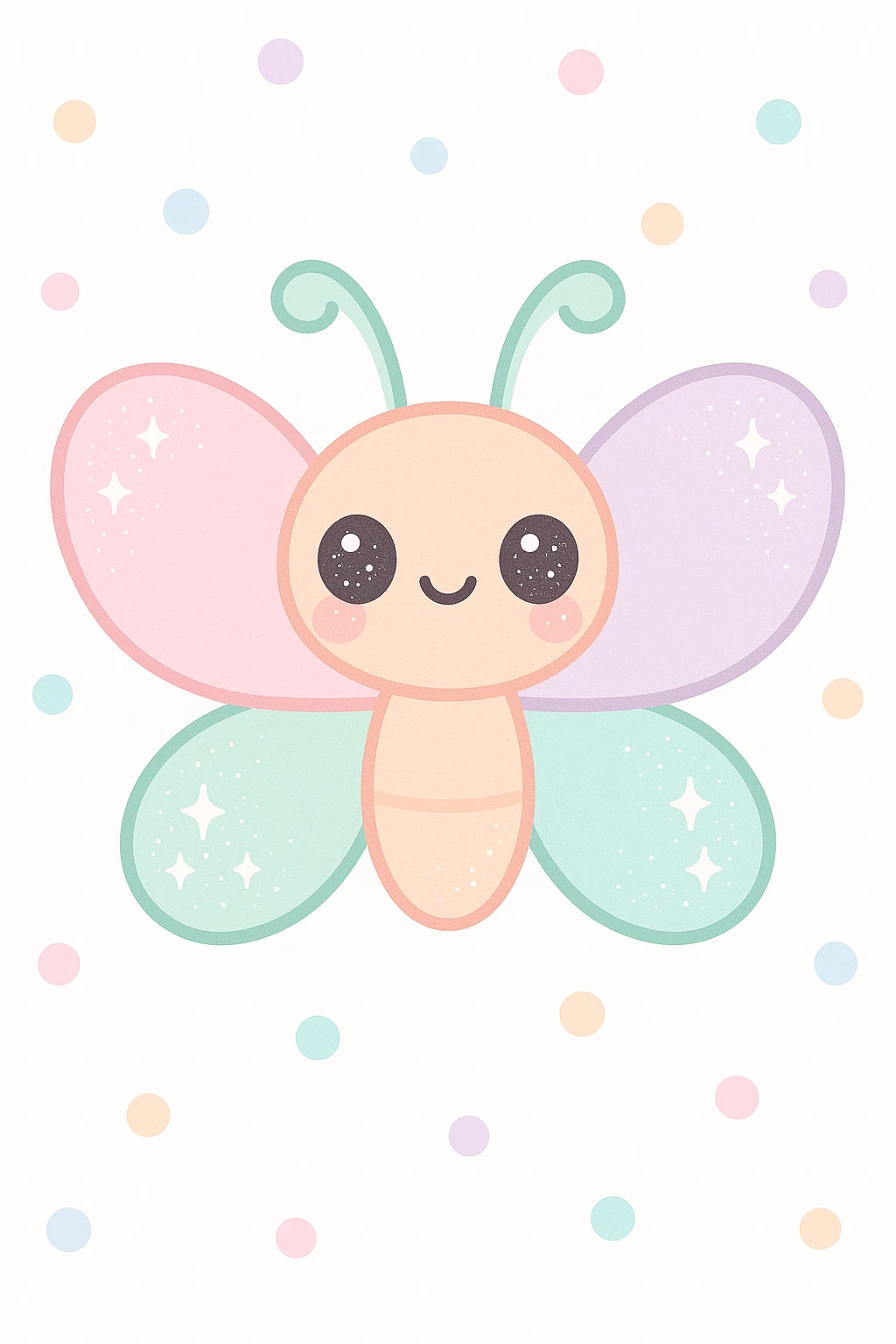 butterfly with glittery wings, girly aesthetic, cute kawaii style emoji