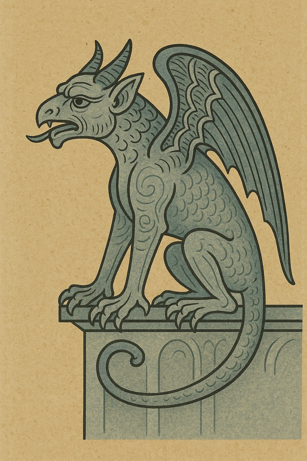 gothic gargoyle in gothic style, detailed stone creature, medieval gothic sculpture, perched on building, dramatic shadows emoji