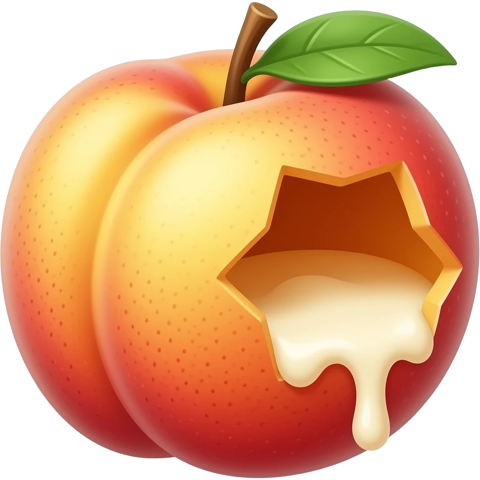 Peach emoji with a hole in it with cream coming out of it emoji