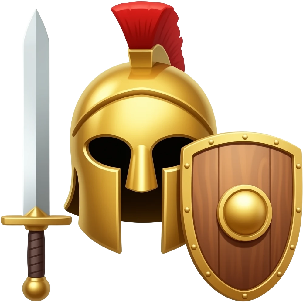 Gladiator helmet with shield and sword emoji
