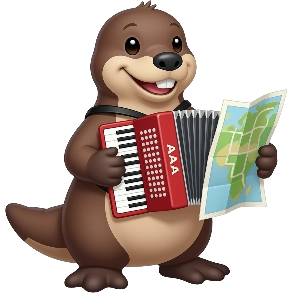 smiling duck-billed platypus holding an accordion-folded AAA roadmap emoji