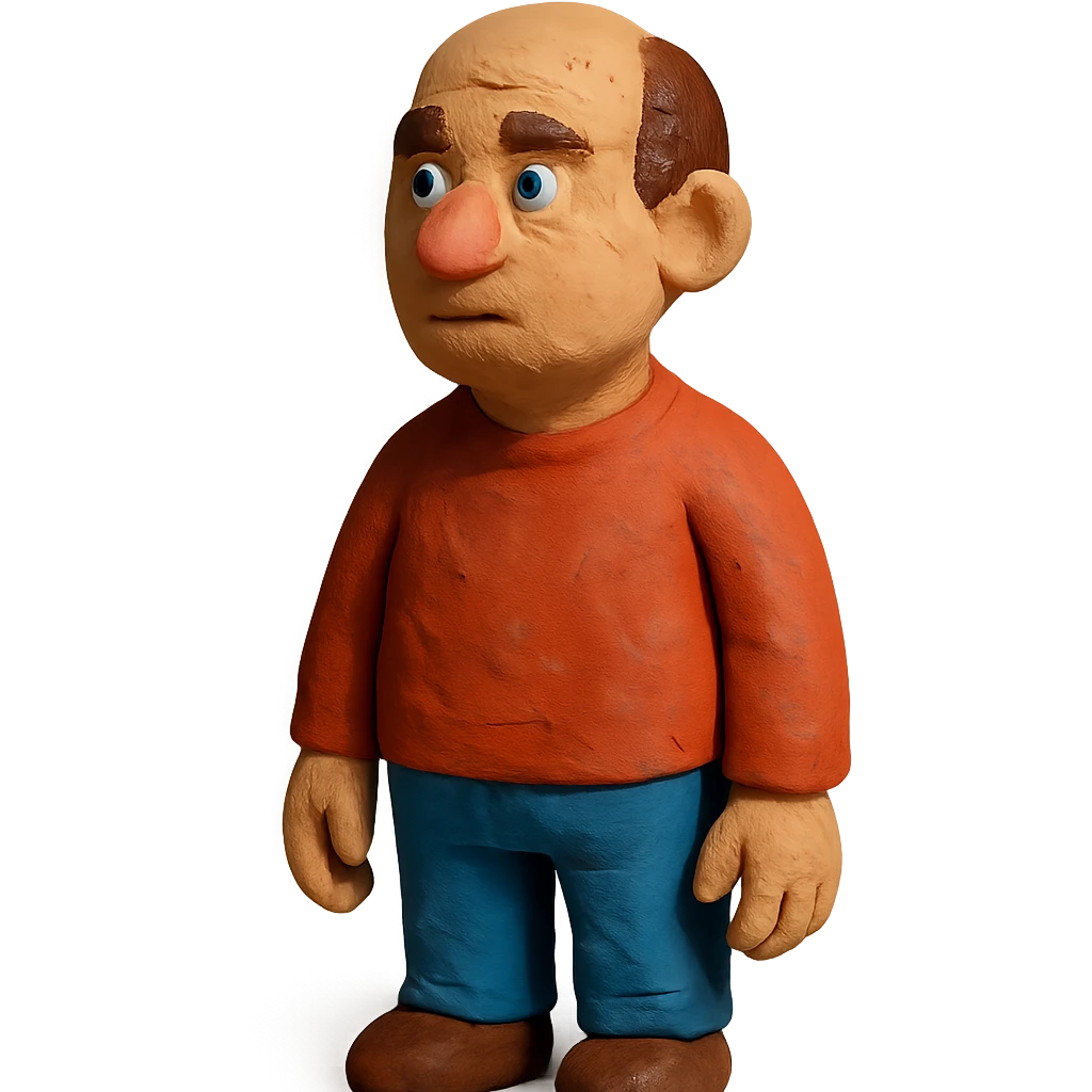 claymation style man with a bald spot emoji