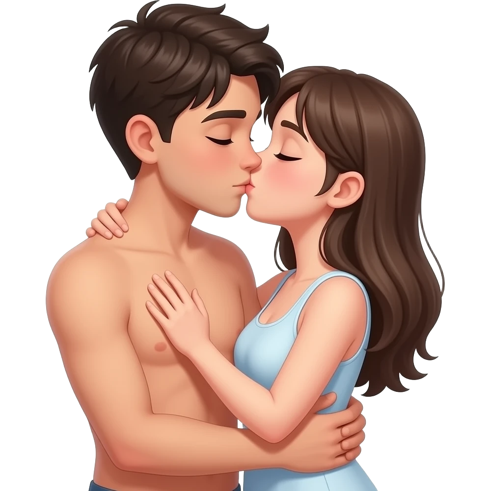 A boy and girl kissing and huging eachother with naked make them too close and make her breast also touching to the boys chest its a tight hug amke them both too close...they hugged tightly eachother remove the girl clothe and make even more close them emoji