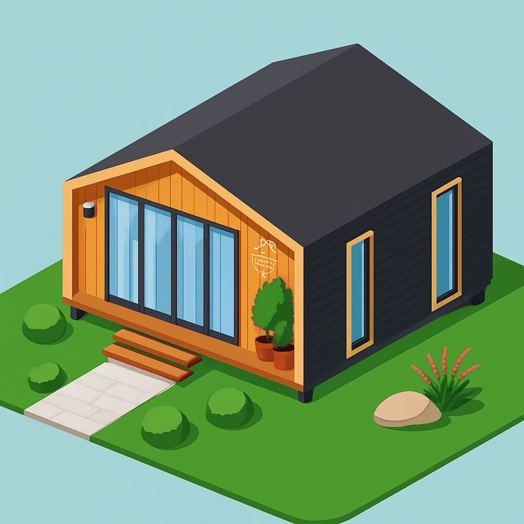 isometric illustration of the building. 3D isometric infographic design. Clean lines, bright and saturated colors, minimal unnecessary details. View from above at an angle (isometric), showing the roof, facade, and part of the surrounding area. Soft shadows, daylight lighting, no harsh contrasts. Background should be solid (blue, gray, or light tone). Add a small area around the building (roads, tiles, grass) so the building looks complete. Accurately represent the architectural features of the building (roof shape, facade, colors). Final style should be neat and polished, similar to posters or educational infographics. emoji