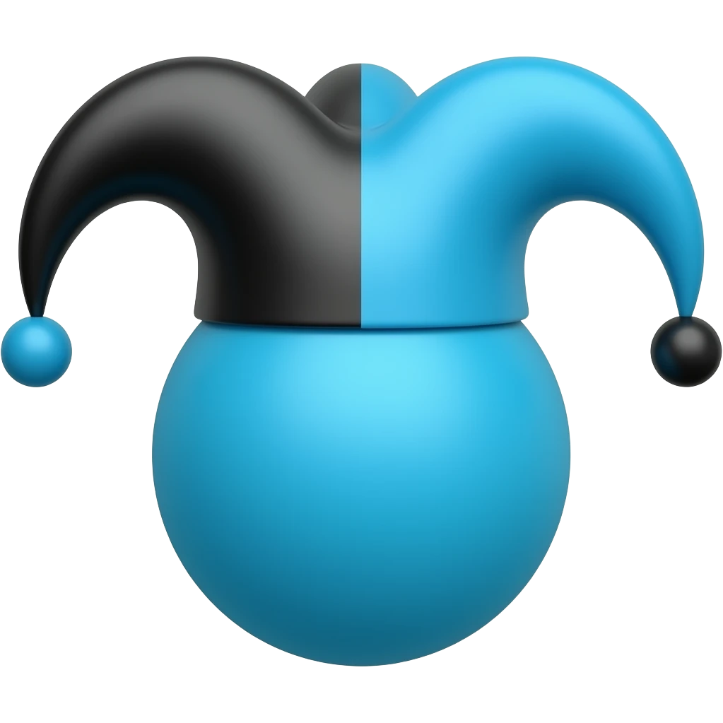 make a blue circle with a black and blue jester hat on top of it emoji