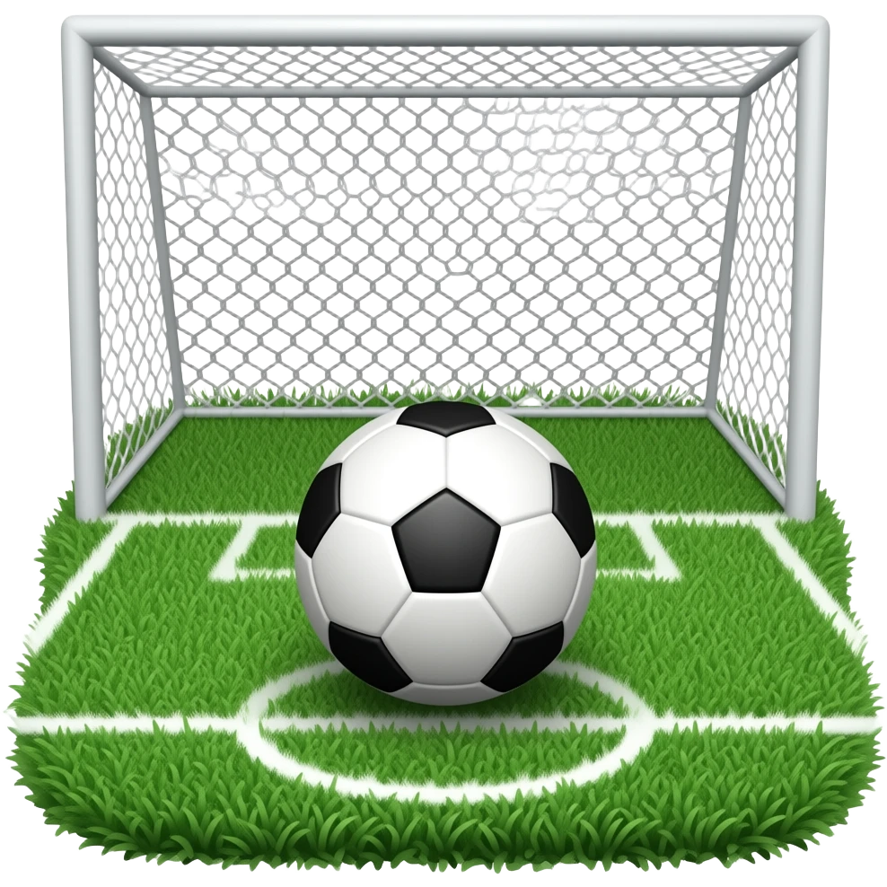 una pelota de futbol en el punto de penalti con la porteria de fondo emoji