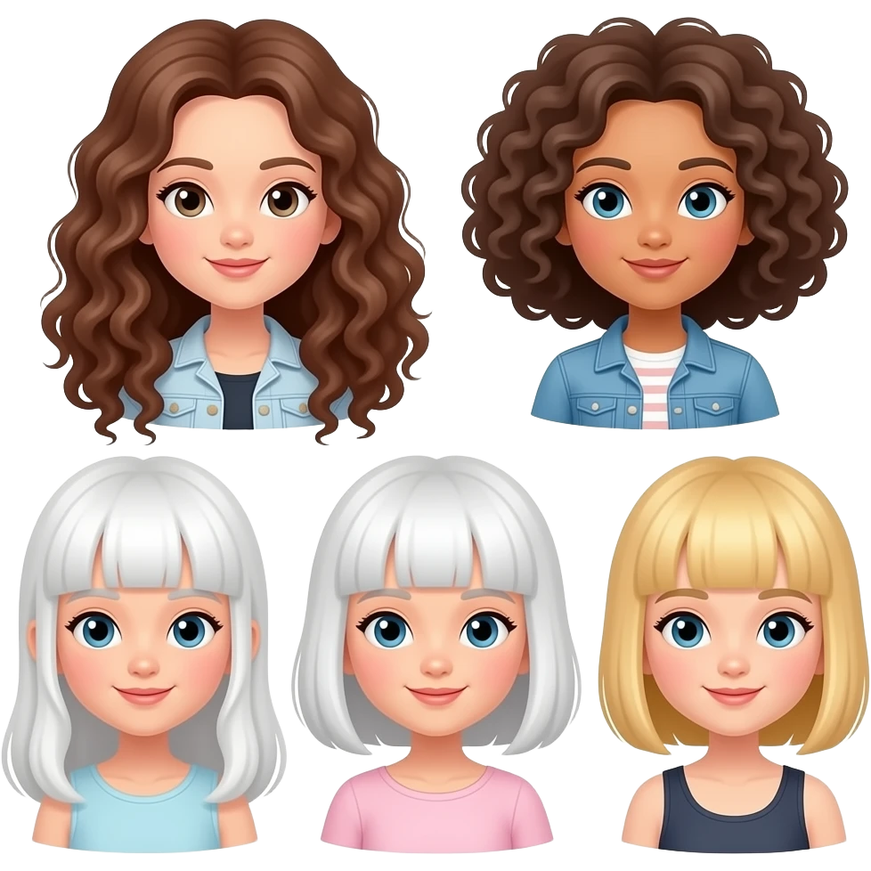 Three white girls two curly brunettes one with longhair one with short, and a blonde with short straight hair. emoji
