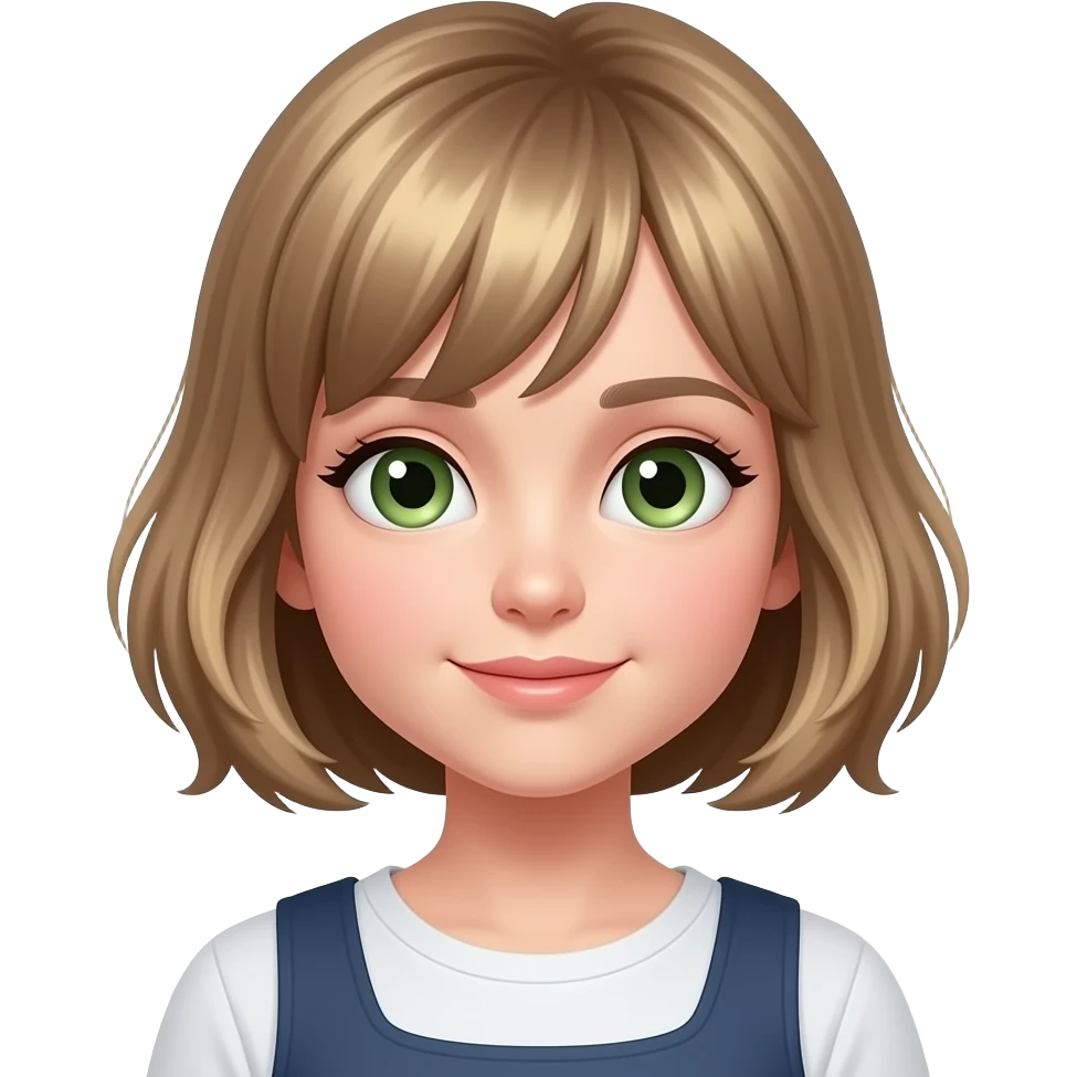 Girl,DARK blonde  short hairwith highlights, Green eyes emoji