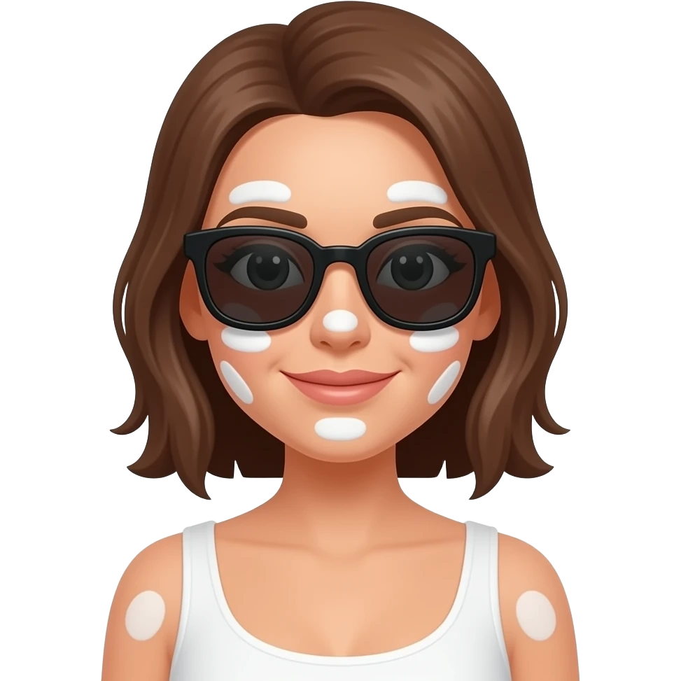 woman face fully covered sunscreen and sunglass, closeup bust size emoji
