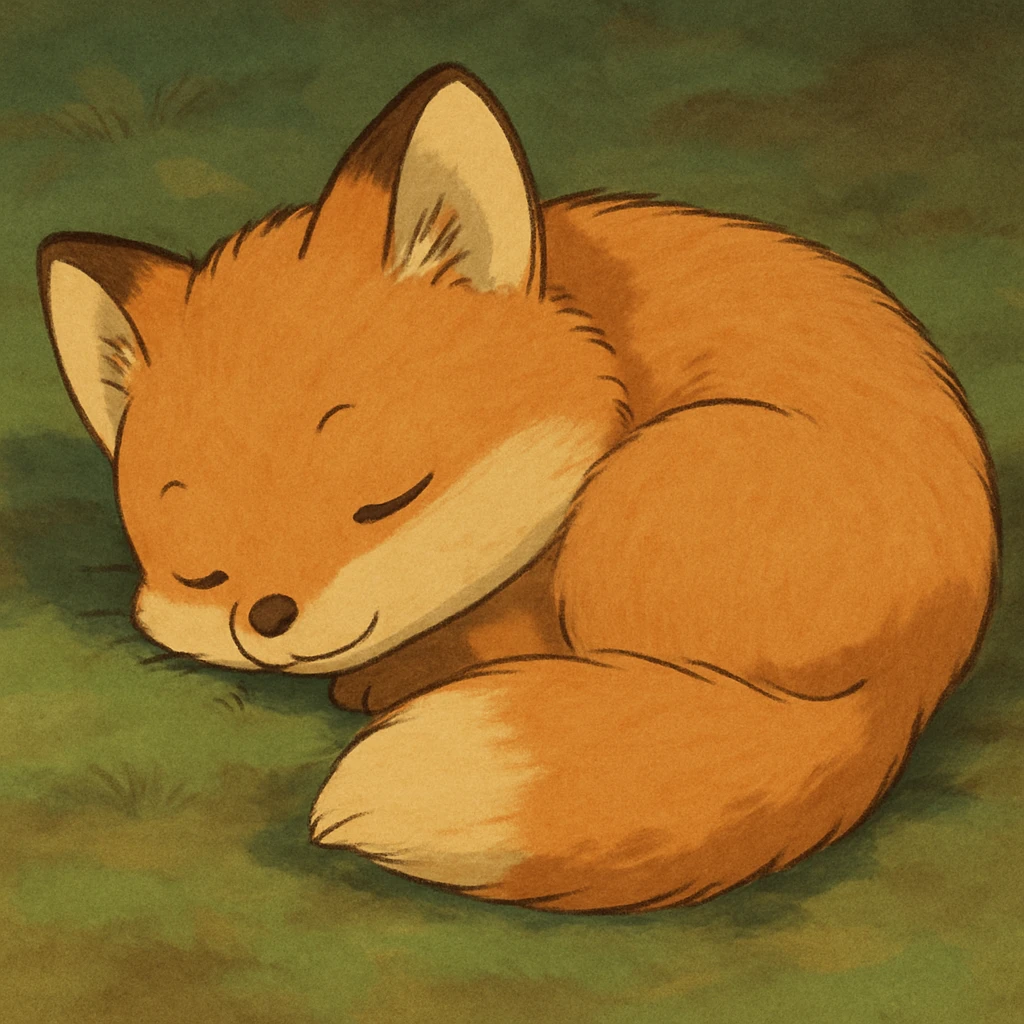 baby fox curled up sleeping, cozy emoji