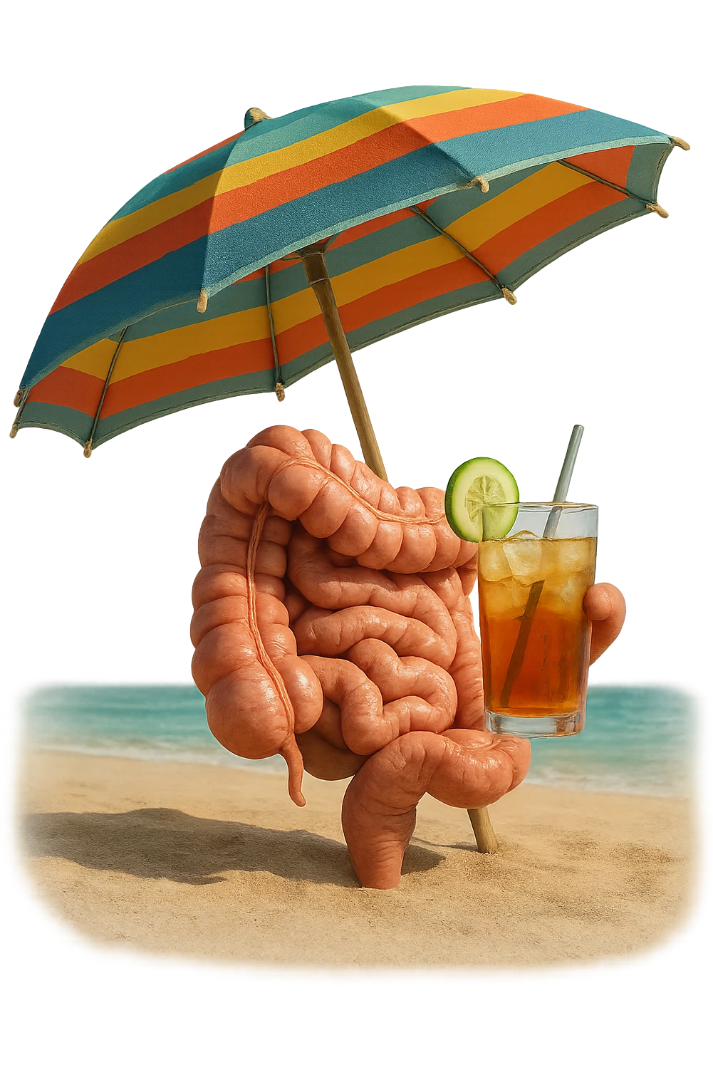 INTESTINO SEDUTO IN SPIAGGIA SOTTO L'OMBRELLONE MENTRE BEVE THè FREDDO CON CETRIOLO
IPERREALISTICO 4K emoji