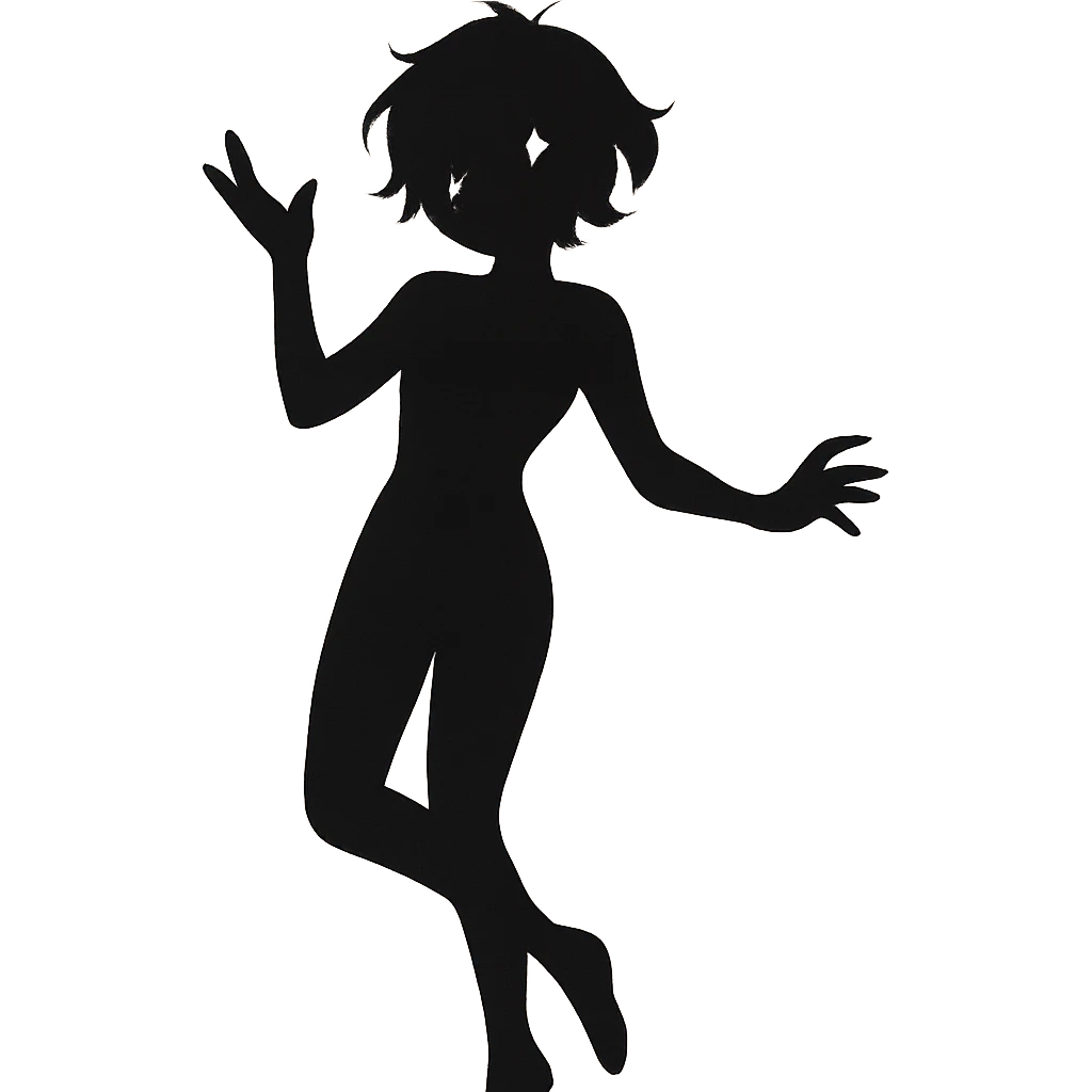 minimalist silhouette of a radiant, delicate figure with a soft pastel aura, a hint of sparkle in the eyes, and a graceful pose, exuding carefree charm and playful chaos emoji