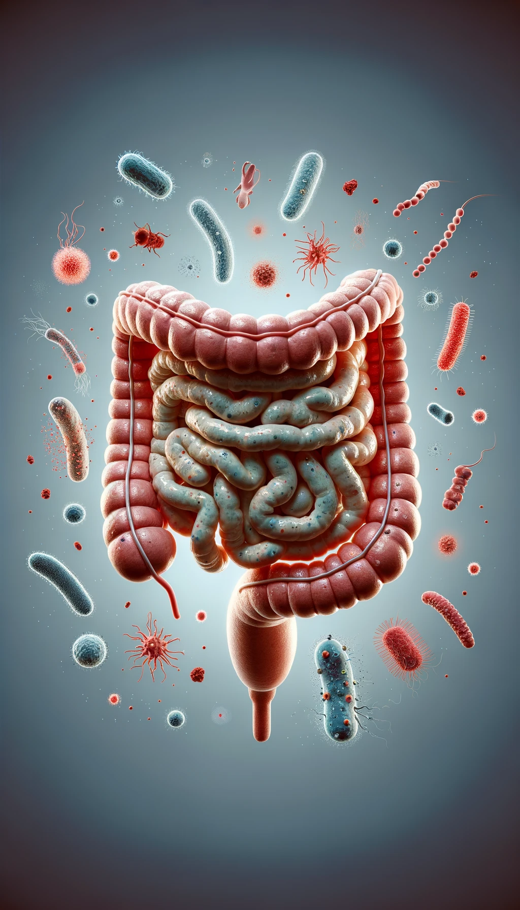 INTESTINO UMANO ANATOMICO CON BATTERI CHE GLI FLUTTUANO INTORNO emoji