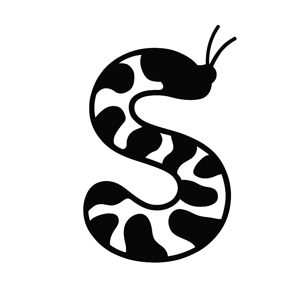 Make the S-shaped snake black, remove the eyes, keep the snake features but no facial details, keep the background as is. Maintain the original style of the snake and background as shown in the reference image. emoji