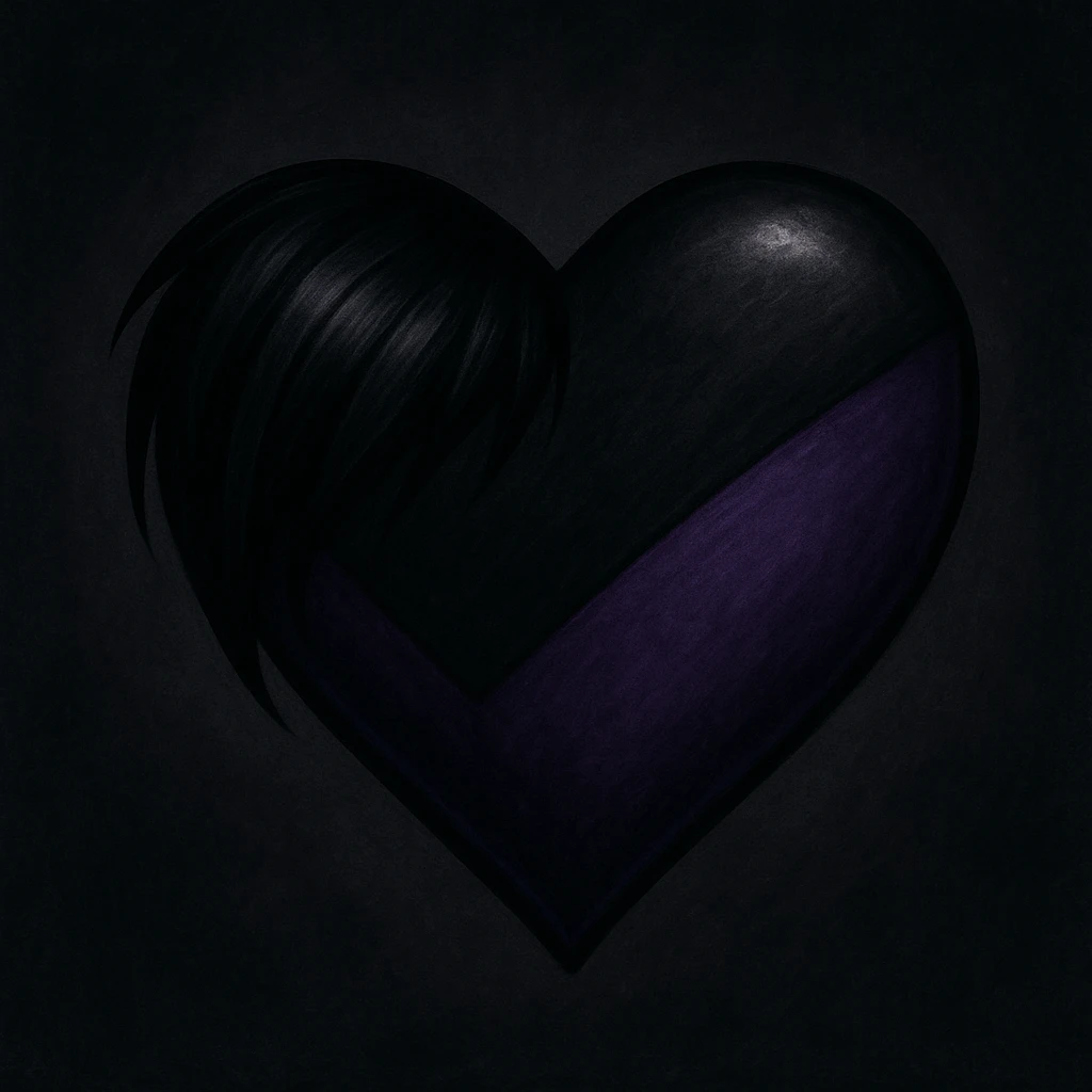 a heart-shaped emo object, black and purple, moody emoji