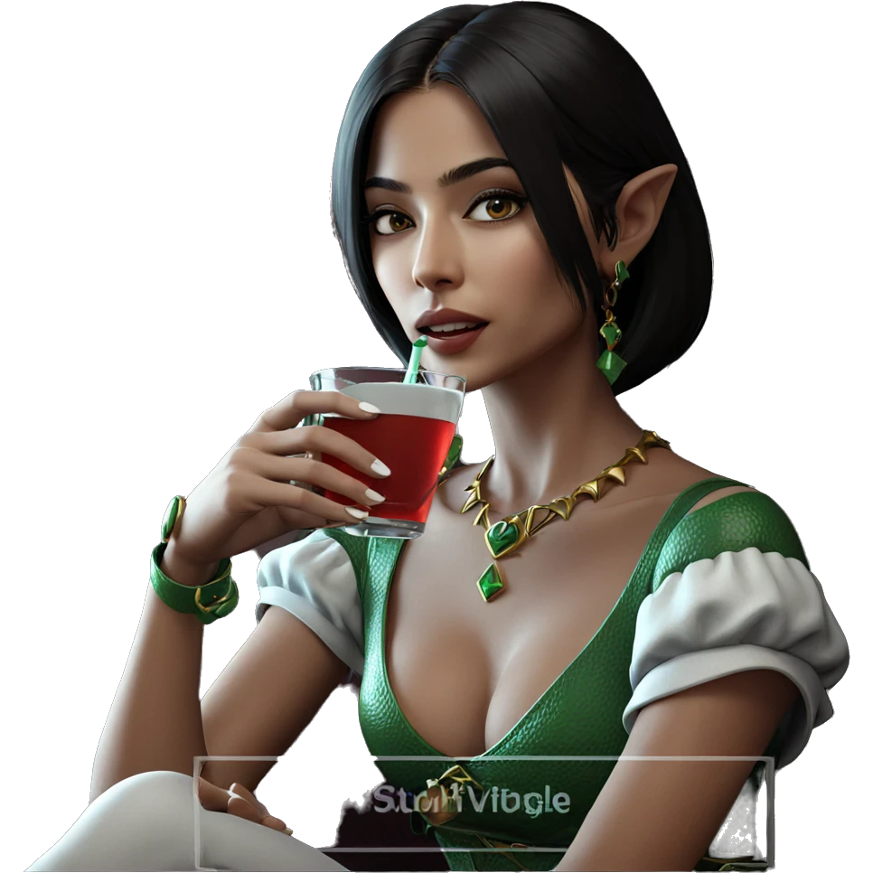 elf girl enjoying a drink emoji