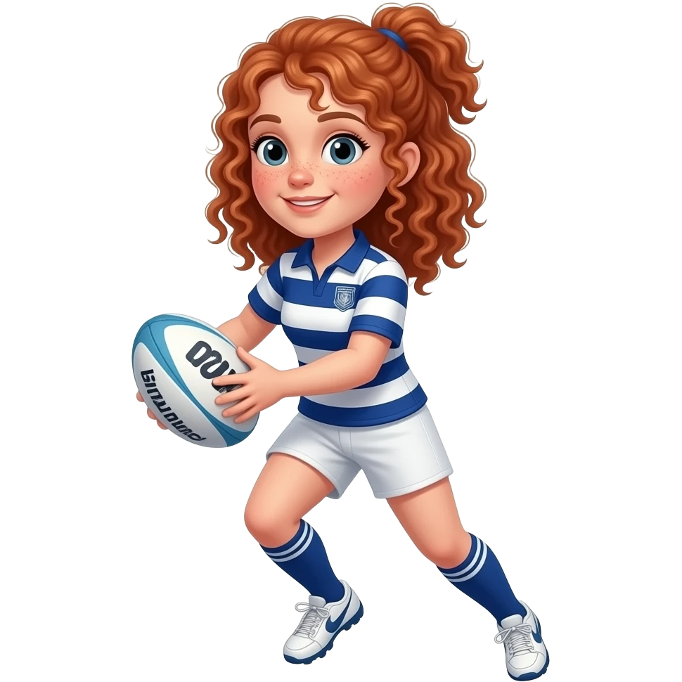 Fille rousse bouclés tâches de rousseur rugby emoji