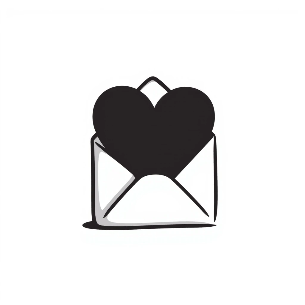 a hand-drawn doodle style of a letter folder with a heart on it emoji