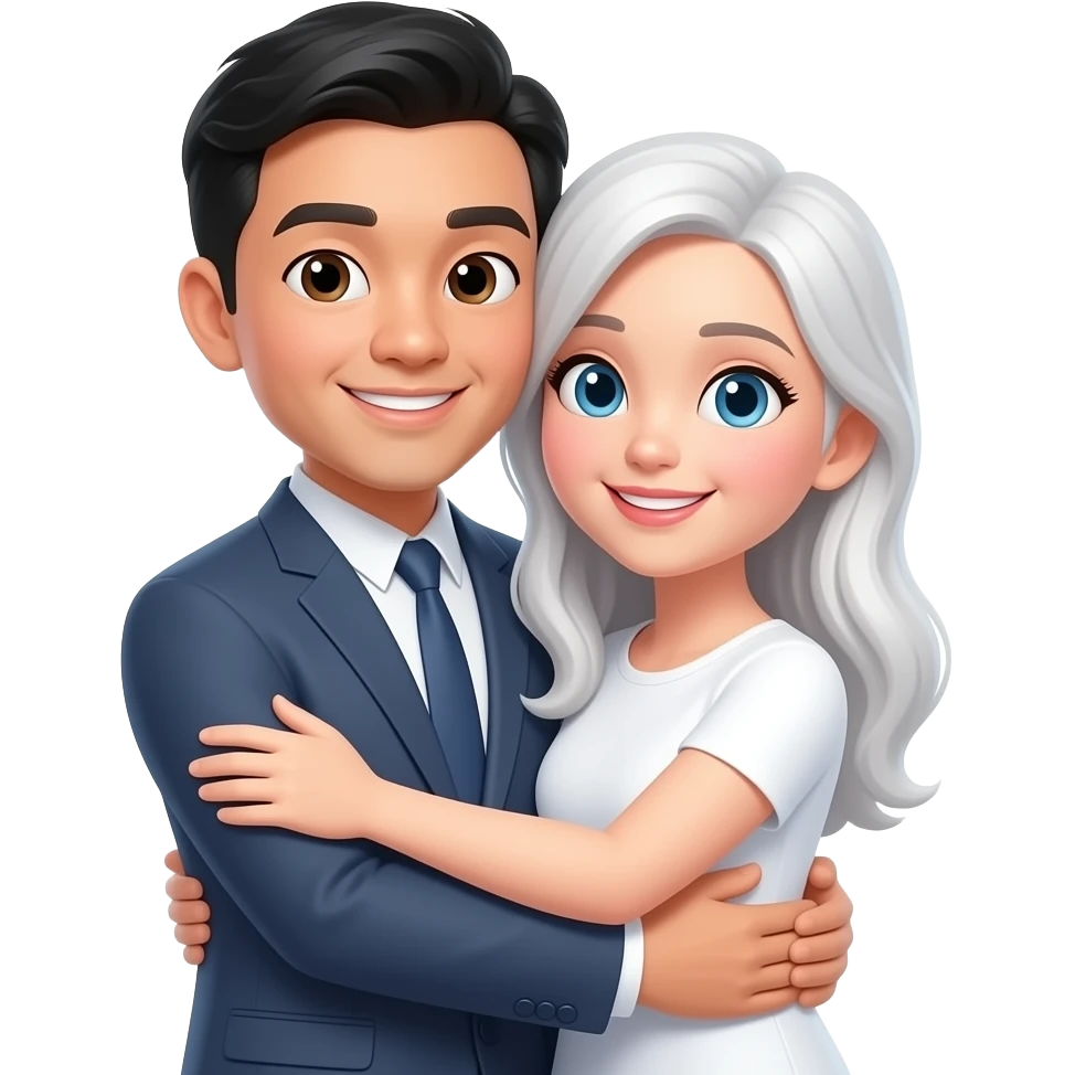 asian men and white woman hug emoji