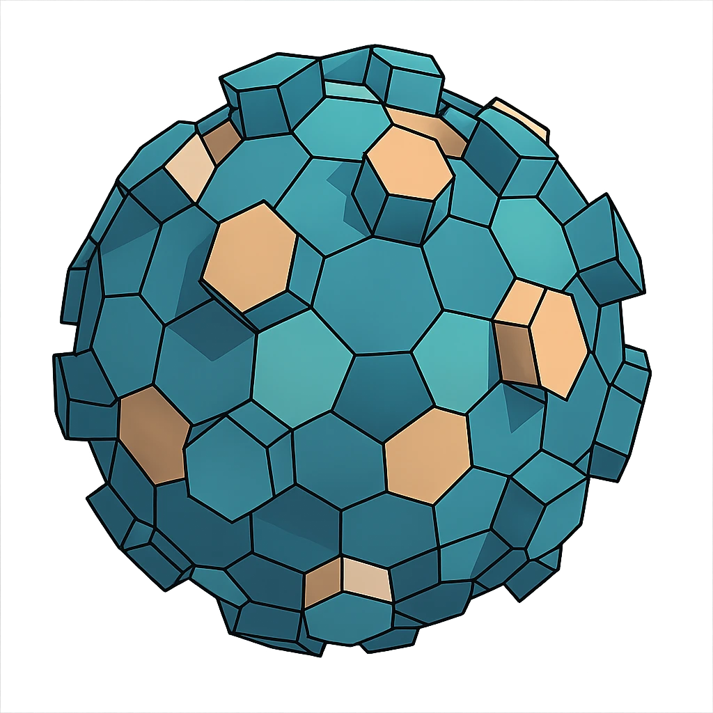 a sphere made of hexagons, transparent wireframe, the hexagons are extruded to random heights all over the surface of the sphere emoji