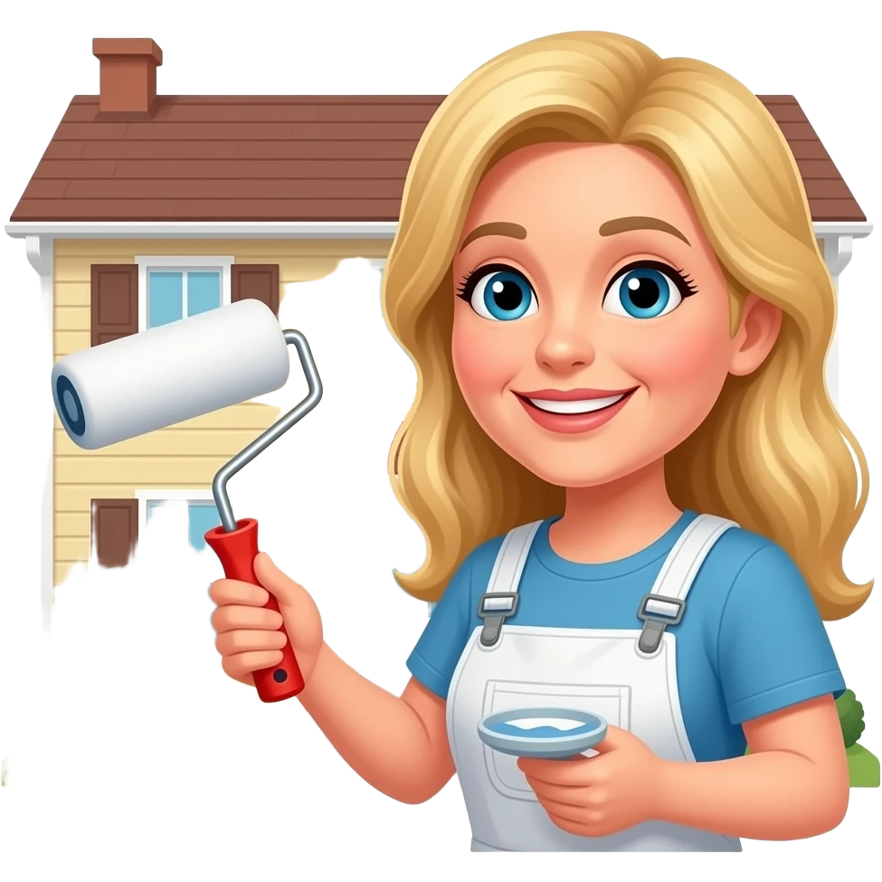 50 year old long blonde hair woman painting the exterior of a house with a roller emoji